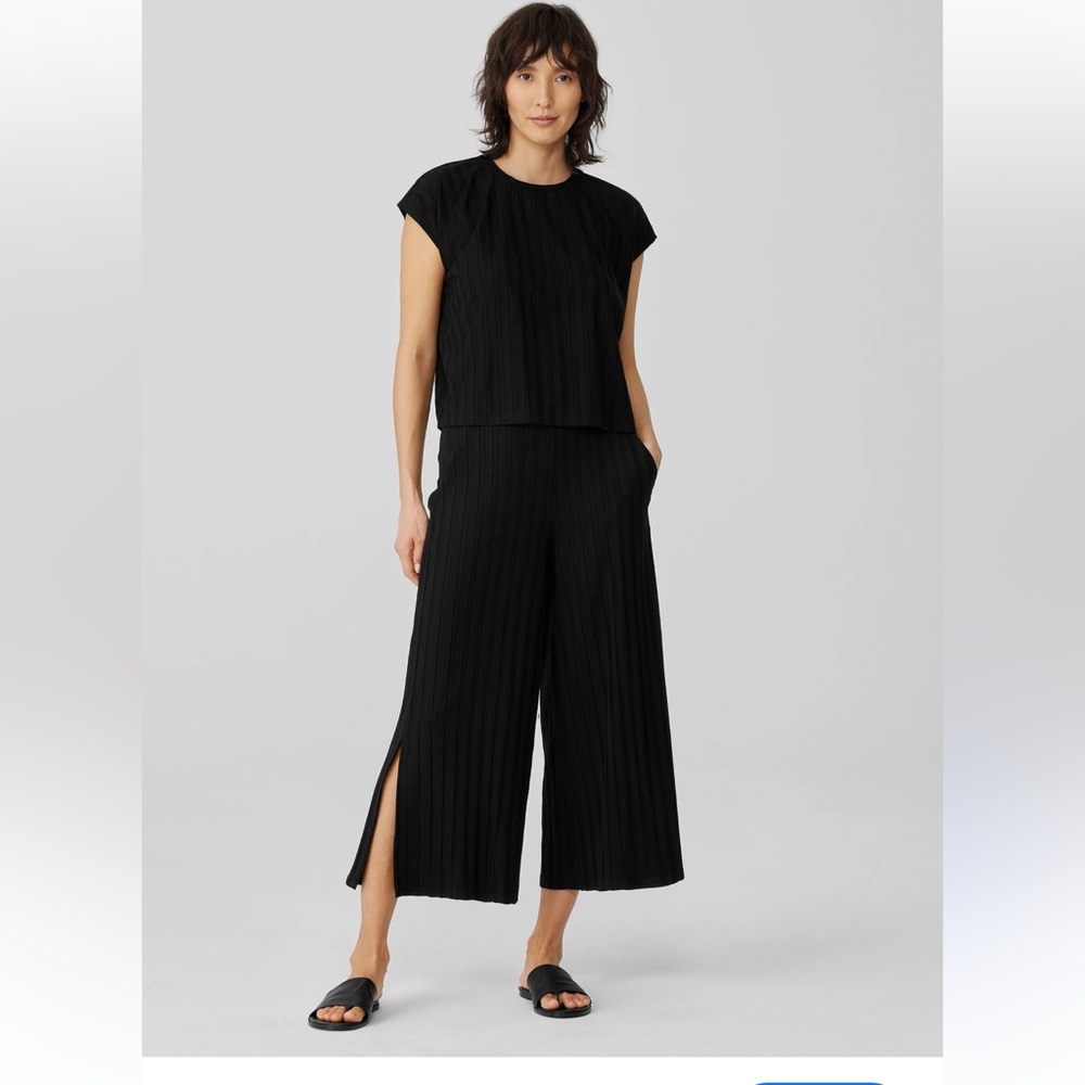 Matching Pant & Top Set Wide Rib Stretch Slit  M Eileen Fisher